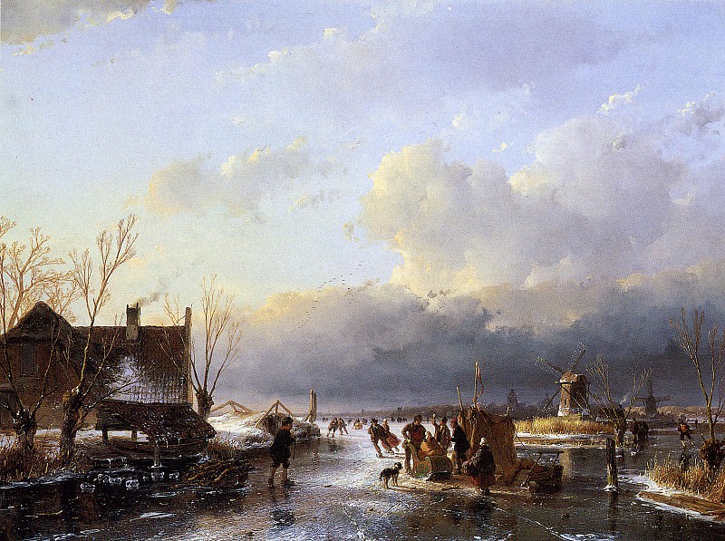 Schelfhout Andreas Scaters on river near saw mill Sun 2. Андреас Схелфхаут