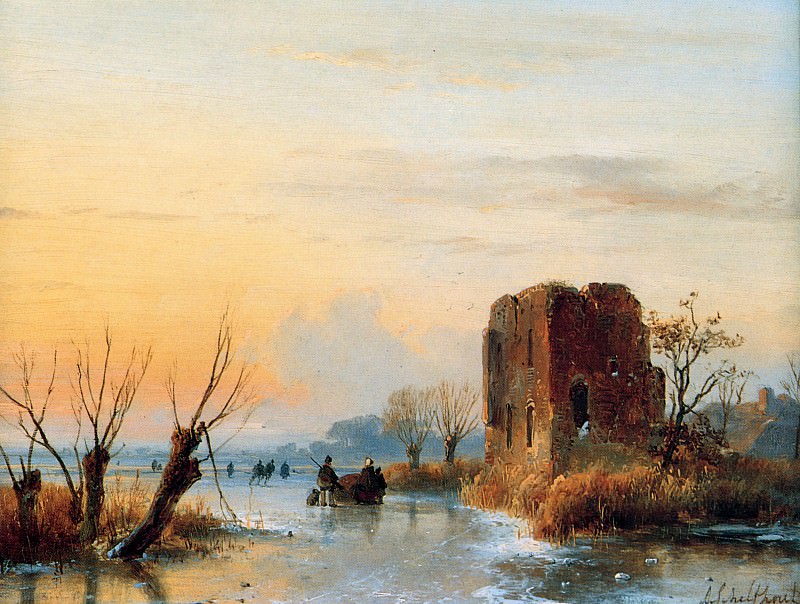 Schelfhout Andreas Ruin in winter landscape Sun. Андреас Схелфхаут