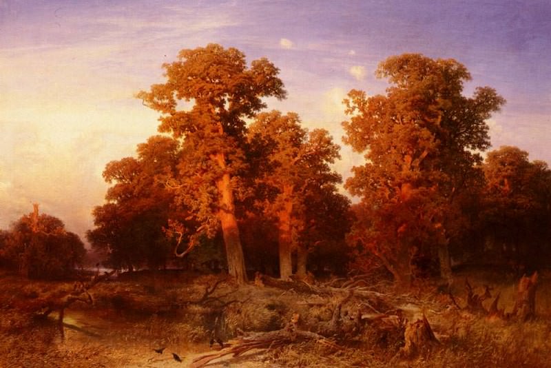 Schaeffer August Sunset In A Hungarian Forest. август Шеффер