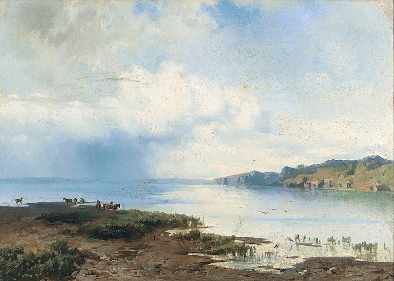 Horses on the coast; Pferde an der Küste. August Schaeffer von Wienwald