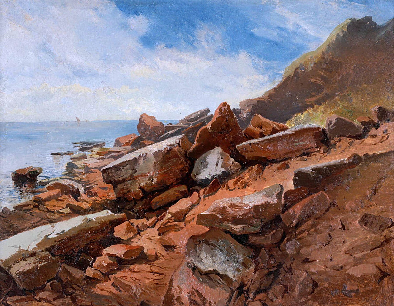 Stone coast in Heligoland; Steinküste in Helgoland. August Schaeffer von Wienwald