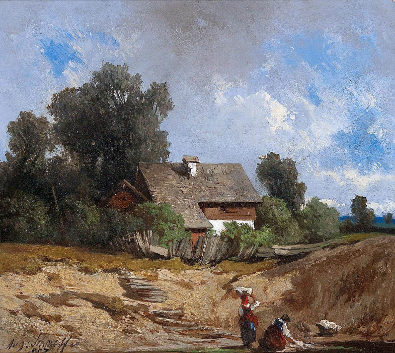 Washerwomen by the River. August Schaeffer von Wienwald