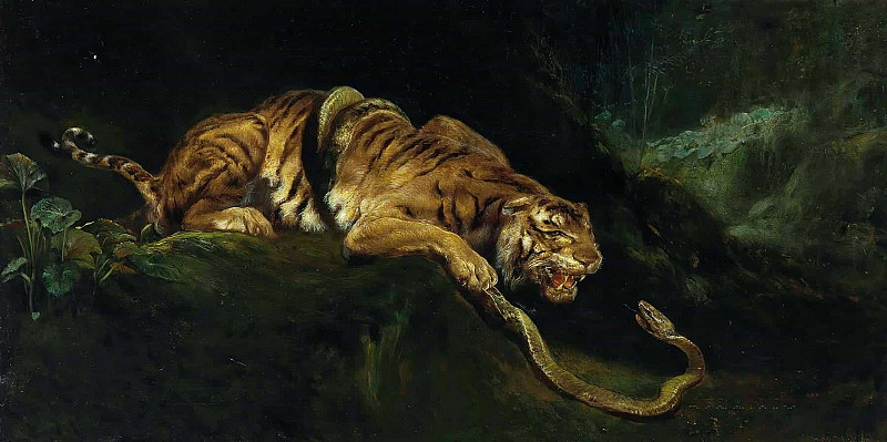 A Tiger Struggling With A Snake. Giulio Aristide Sartorio