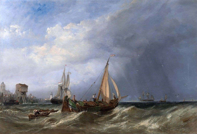 A Dutch Barge and Merchantmen Running out of Rotterdam