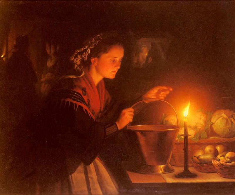 Schendel Petrus van A Market Scene By Candlelight. Петрус ван Шендель