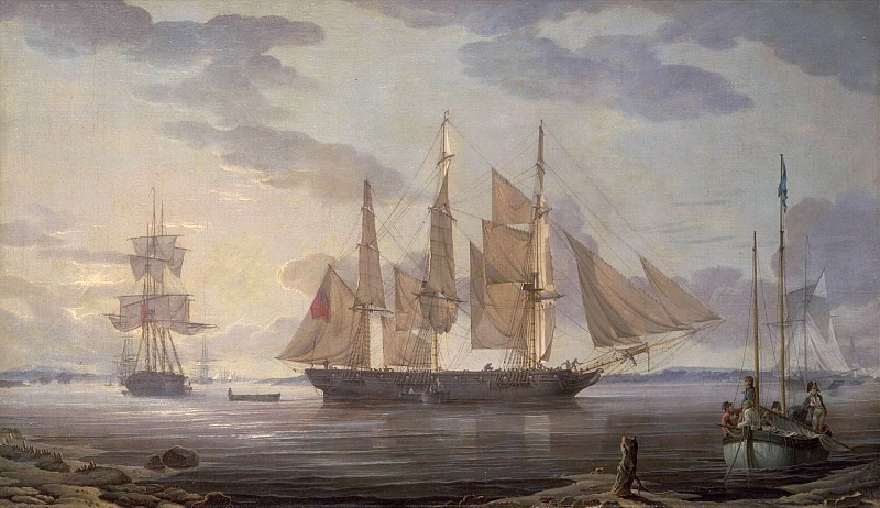 Ships in harbor. Robert Salmon