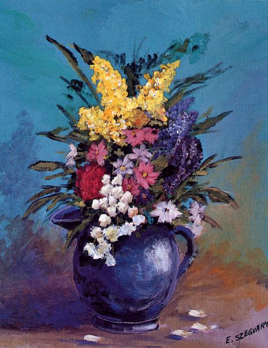 E Szegvary - Flowers in Vase (mouthpainted), De. E Szegvary