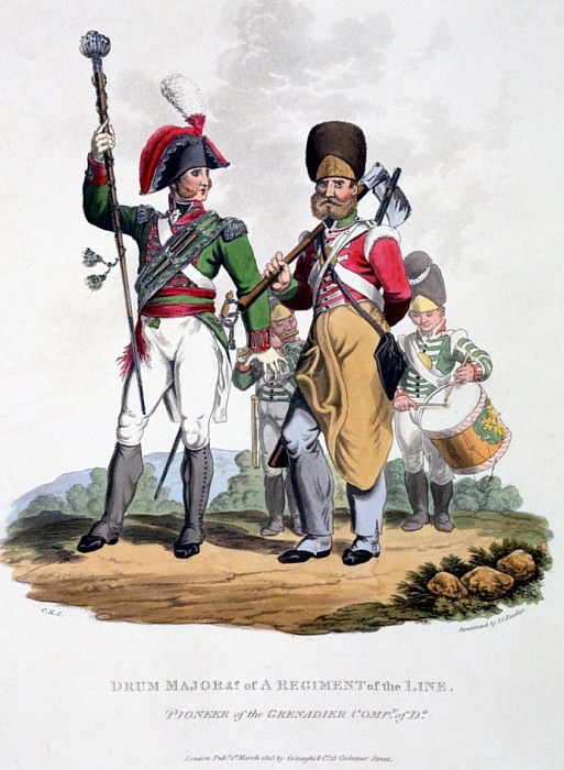 Uniforms of a Drum Major of a Regiment of the Line - Pioneer of the Grenadier Company. Charles Hamilton Smith