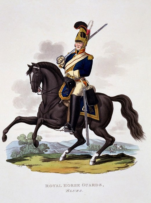 Uniform of the Royal Horse Guards The Blues, from Costume of the British Empire. Charles Hamilton Smith