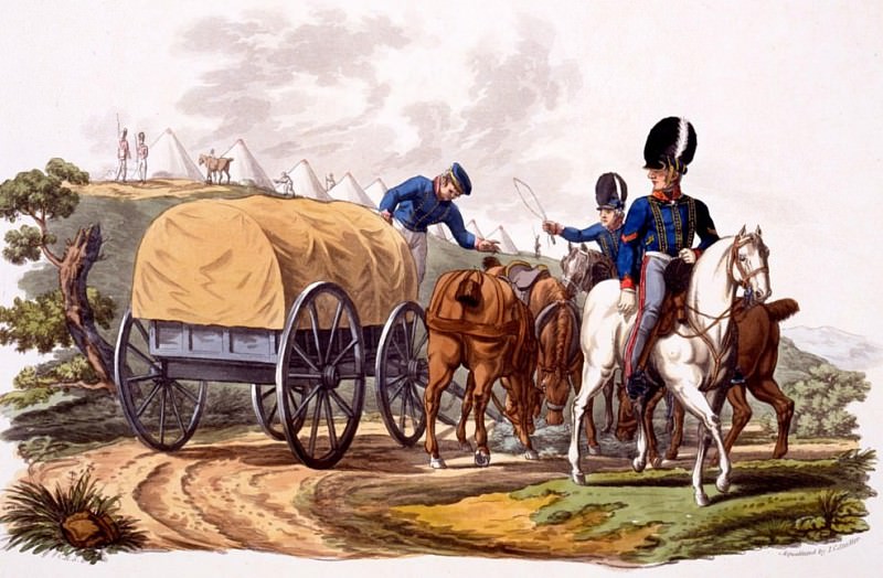 Uniform of Royal Artillery Drivers (with wagon and camp). Charles Hamilton Smith