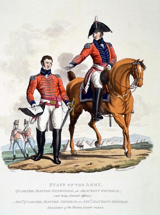 Uniforms of Soldiers of the Royal Staff Corps, from Costume of the British Empire. Charles Hamilton Smith