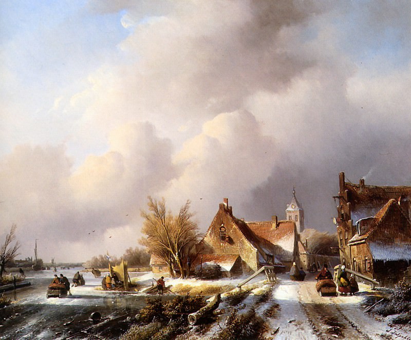 Spohler Jan Jacob Winterlandscape with frozen canal Sun. Ян Якоб Коэнрад Спайлер