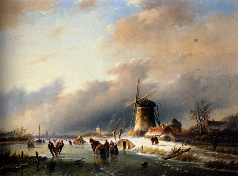 Jan Jacob Spohler Figures Skating on a Frozen River. Jan Jacob Coenraad Spohler