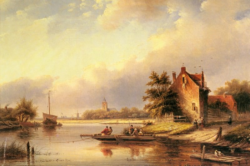 Spohler Jacob Jan Coenraad A Summers Day At The Ferry Crossing. Ян Якоб Коэнрад Спайлер
