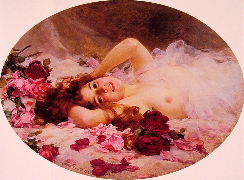 Beauty Amid Rose Petals. Louis Marie De Schryver