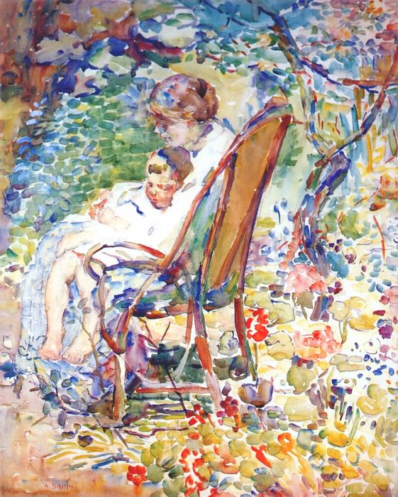 schille mother and child in a garden, france c1911. Marjett Schille