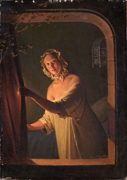 Девушка, освещённая светом свечи. Йохан Густаф Сандберг