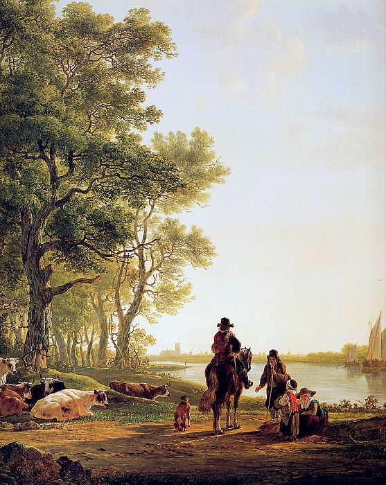 Strij Jacob Italian landscape with travellers by the side of. Jacob van Strij