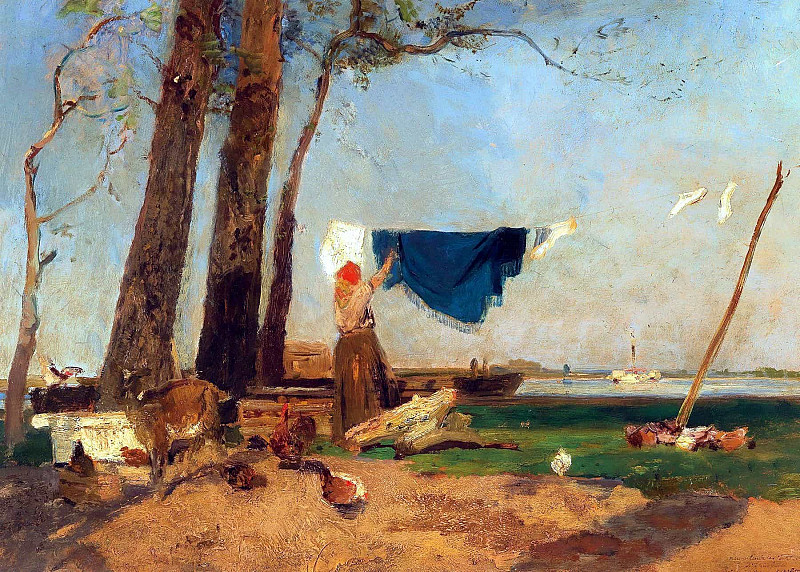 Прачка на берегу Дуная, недалеко от Пратершпица. Эмиль Якоб Шиндлер