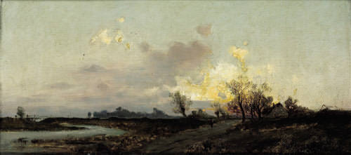 Schindler Emil Jakob An extensive landscape in evening twilight. Эмиль Якоб Шиндлер