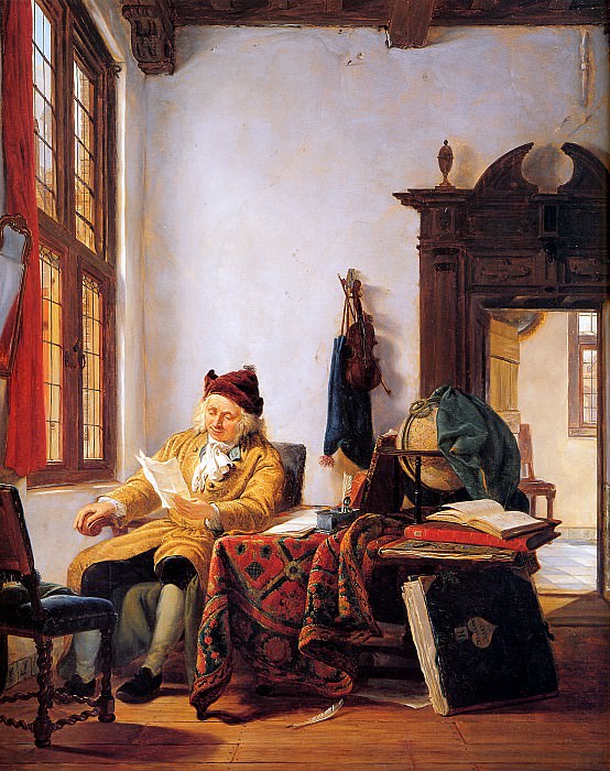 Strij van Abraham Merchant at a table near window Sun. Abraham van Strij