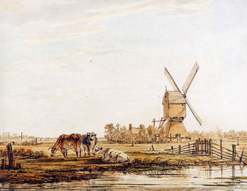 Strij van Jacob Landscape with mill and cattle Sun. Абрахам ван Стрий