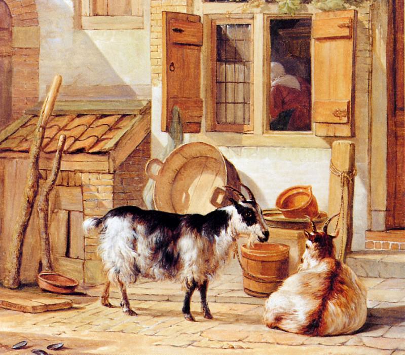 Strij van Abraham Two goats in a yard. Абрахам ван Стрий