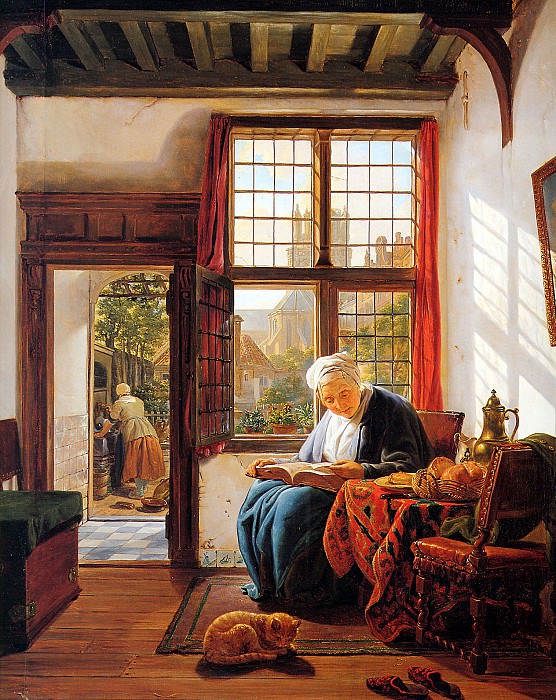 Strij van Abraham Reading old woman at window. Abraham van Strij