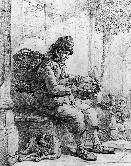 Strij van Abraham Sitting man with basket Sun. Abraham van Strij