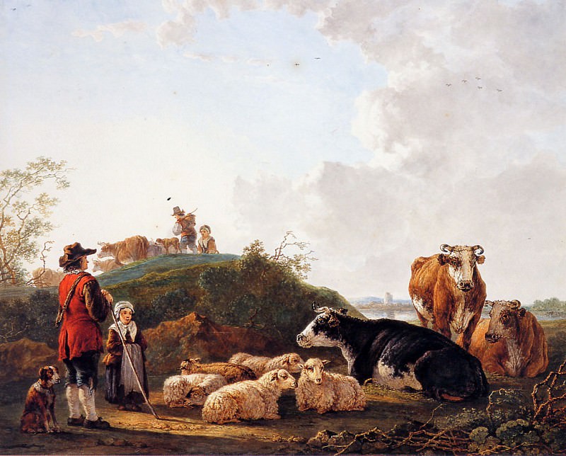 Herdsman with resting cattle. Abraham van Strij