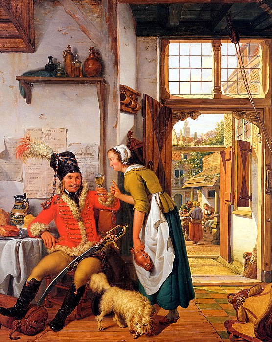 Strij van Abraham Interior with soldier and maid. Abraham van Strij
