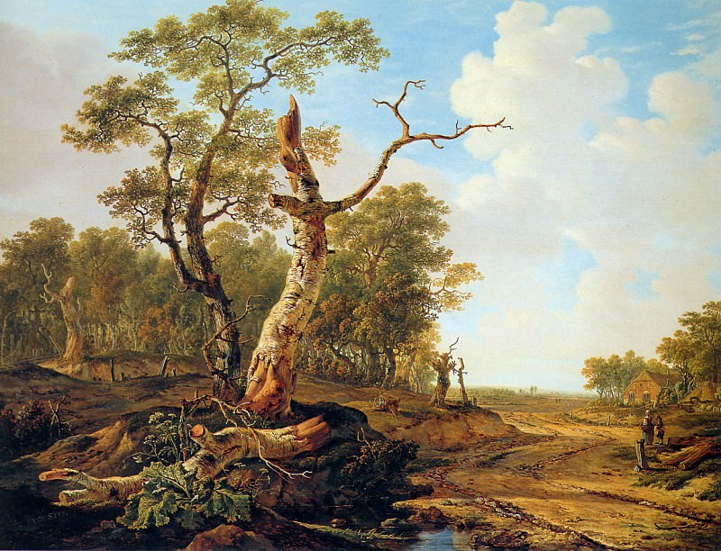 Strij van Jacob Landscape with dead tree Sun. Abraham van Strij
