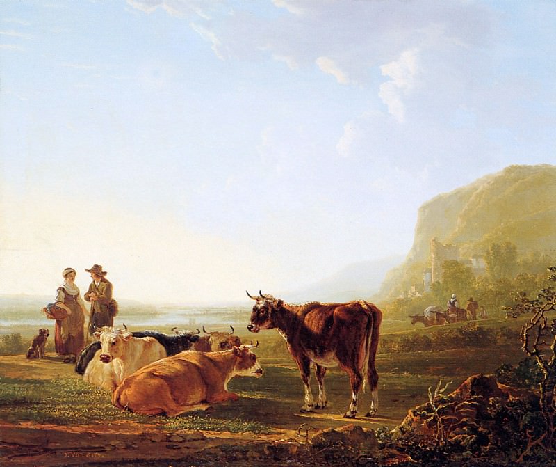 Landscape with resting cows. Abraham van Strij