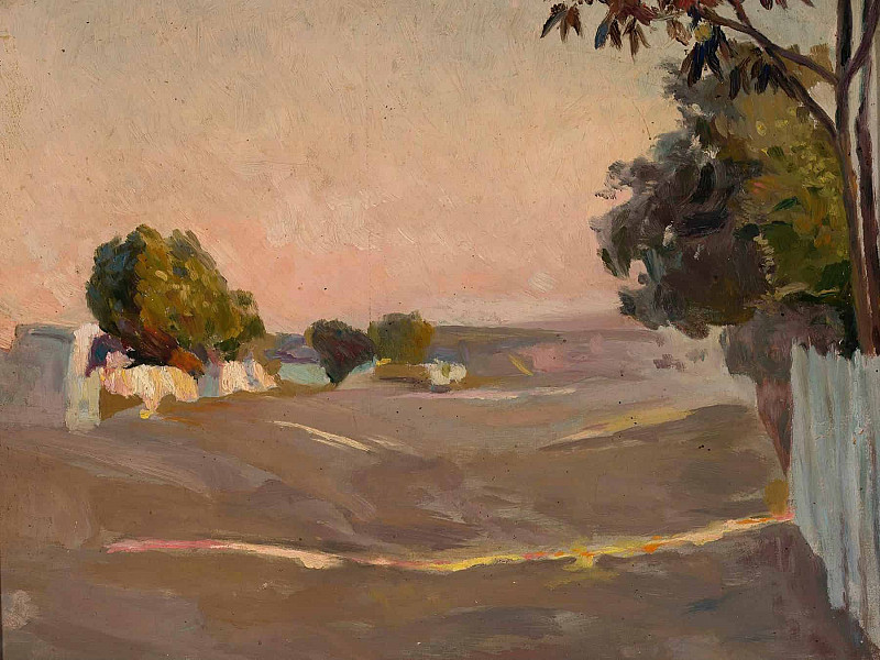 Пейзаж с домами и забором. Ян Станиславский