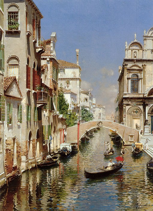 A Venetian Canal with the Scuola Grande. Рубенс Санторо