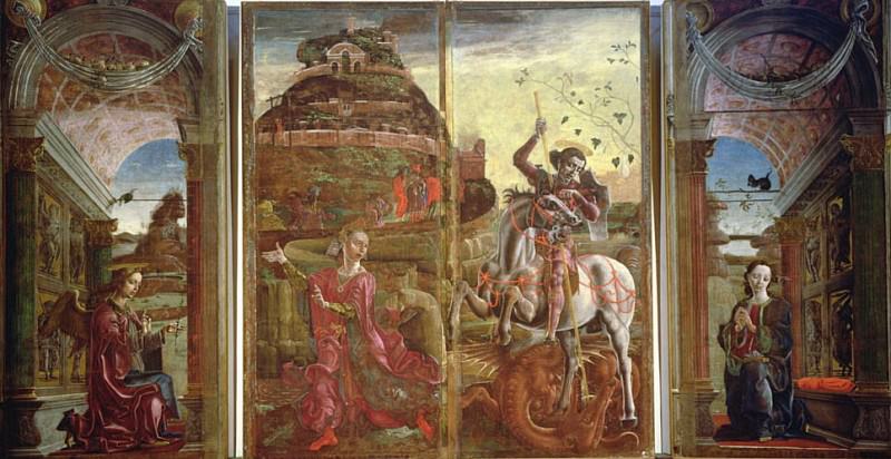 Полиптих, изображающий Святого Георгия, Дракона и Благовещение, Козимо Тура