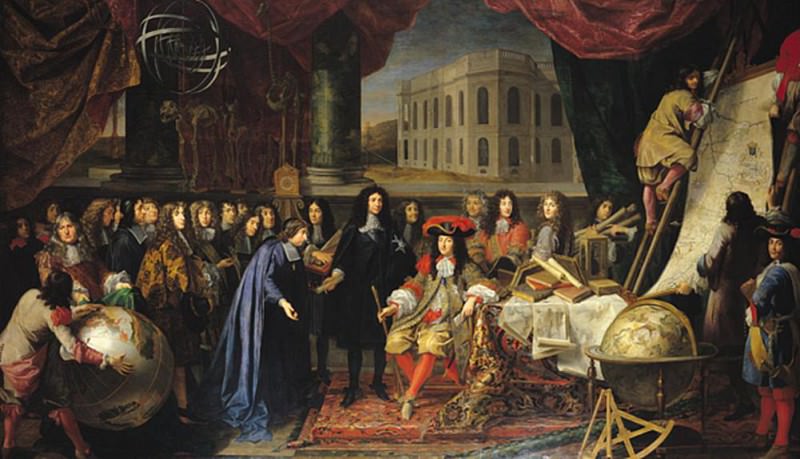 Жан-Батист Кольбер (1619-1683), представляет членов Королевской Академии науки Людовику XIV (1638-1715). Анри Тестелен