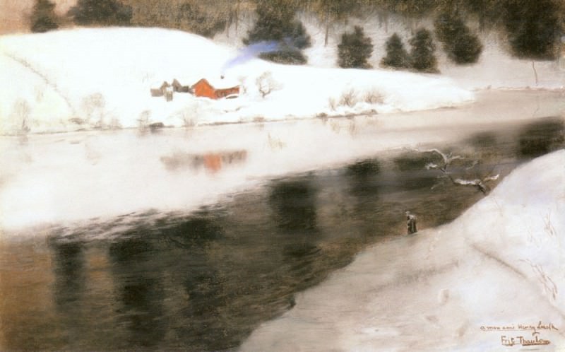 Thaulow Fritz Winter At Simoa River. Frits Thaulow