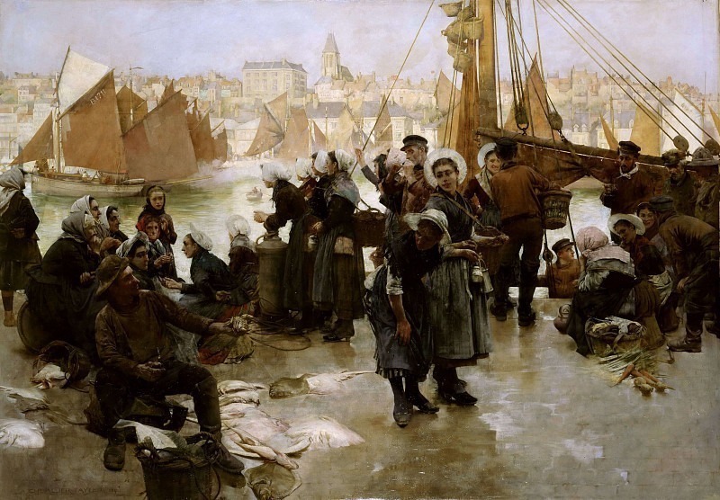 The Departure Of The Fishing Fleet, Boulogne. Albert Chevallier Tayler