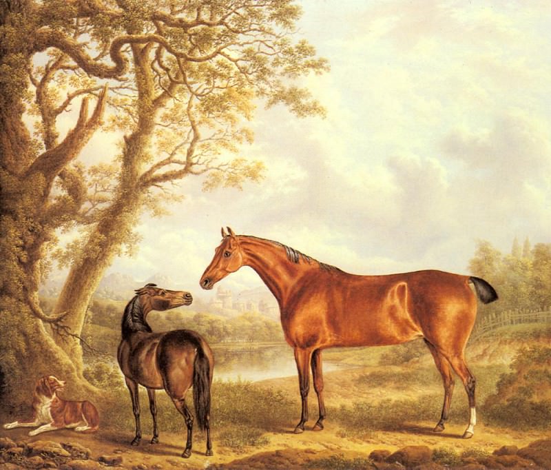 Панорамный пейзаж с охотниками и спаниелем. Чарльз Таун