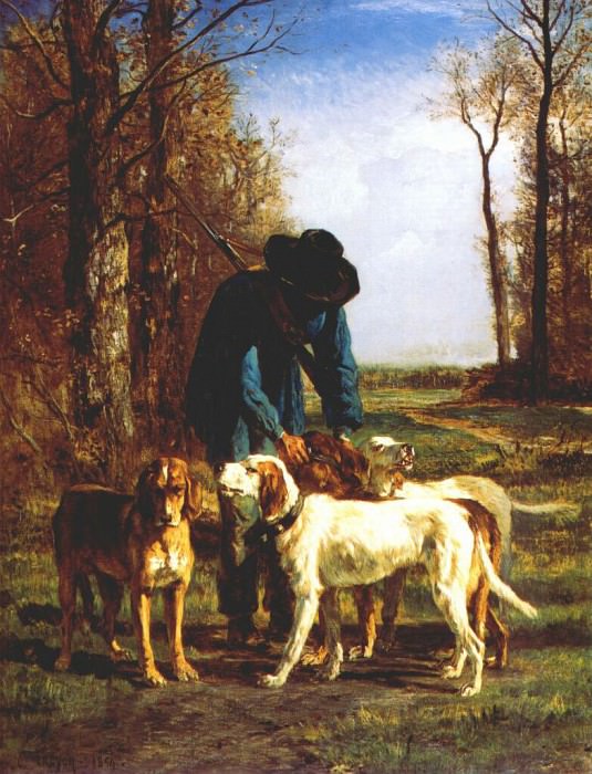 troyon hunter with his dogs 1854. Констан Труайон