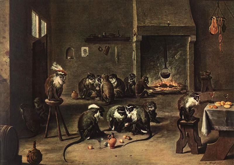 Tenniers the Younger David Apes in the Kitchen. David II (the Younger) Teniers