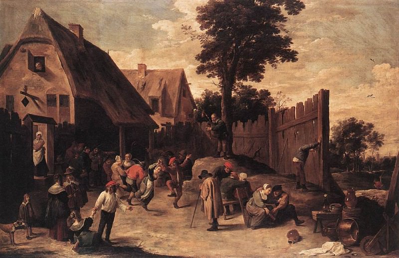 TENIERS David the Younger Peasants Dancing Outside An Inn. David II (the Younger) Teniers