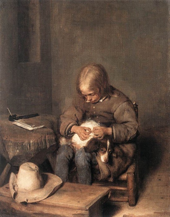 Boy Ridding his Dog of Fleas. Gerard Terborch