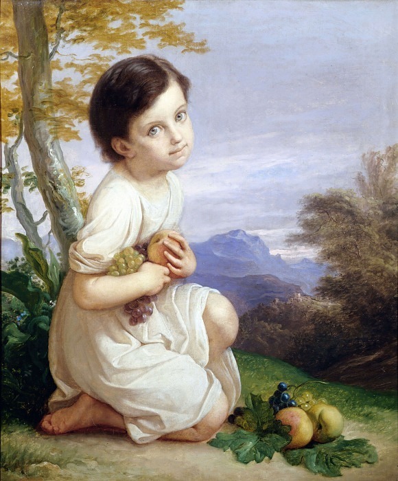 Portrait of Lena Presti with fruit. Giacomo Trecourt