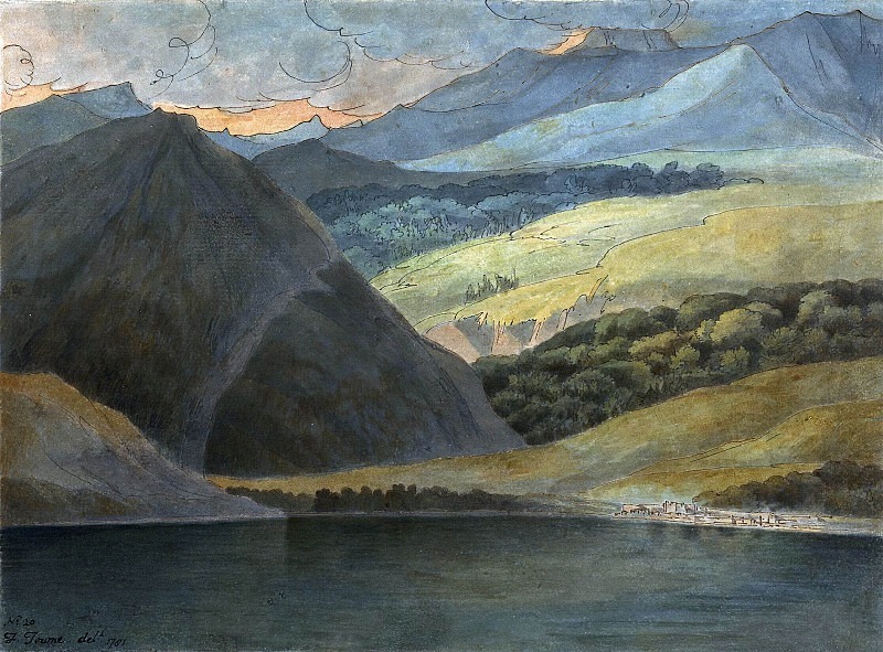 View on Lake Maggiore at Evening. Francis Towne