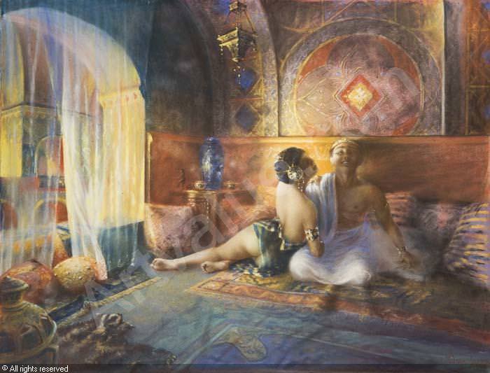 Orientalische erotische Interieur Szene. Henri Adriene Tanoux
