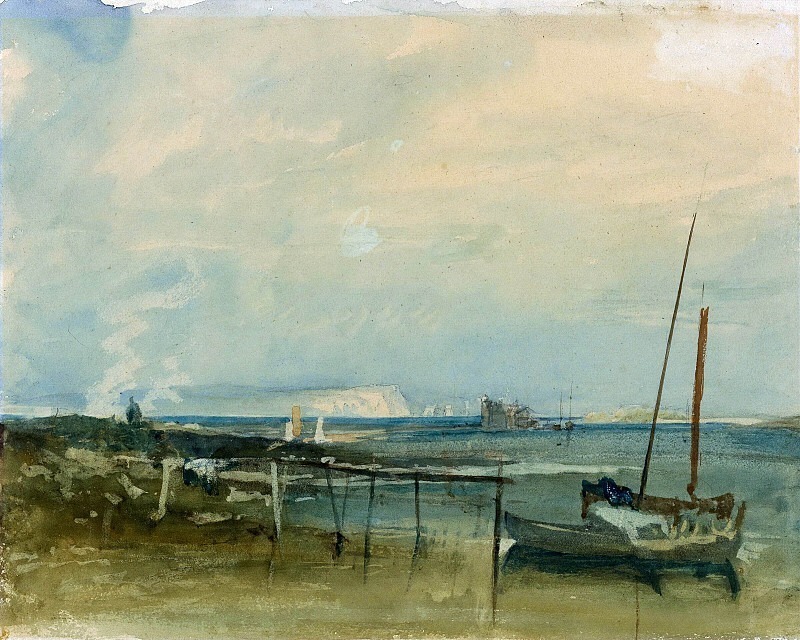 Coast Scene with White Cliffs and Boats on Shore. Joseph Mallord William Turner