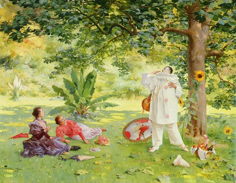Tessier Louis Adolphe (French) 1855-1911 Pierrot Entertaining In The garden SND 1895 OC 73.6by91. Луи Адольф Тессиер