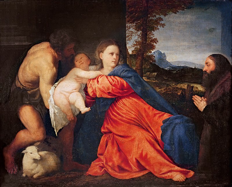 Мадонна с Младенцем, святым Иоанном Крестителем и донатором, Тициан (Тициано Вечеллио)